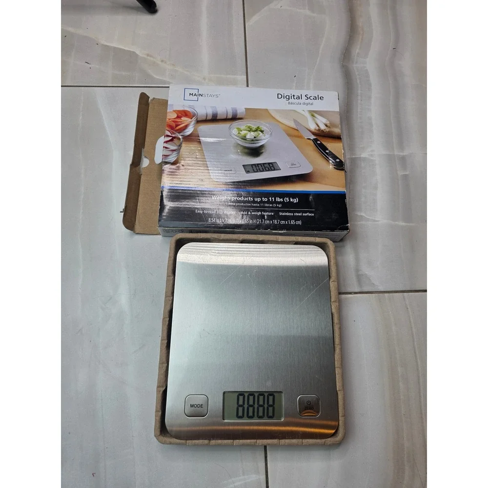 Mainstays Digital Kitchen Scale Stainless Steel 11lb Capacity EK8810WM Silver A6